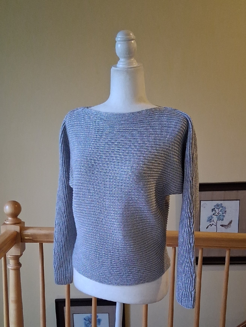 Lauren Ralph Lauren Black Label Ribbed Boatneck Sweater Silver Metallic Weave